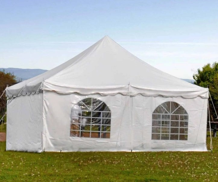 20' x 20' Premium Canopy Pole Party Tent - with Church Window Sidewalls, White